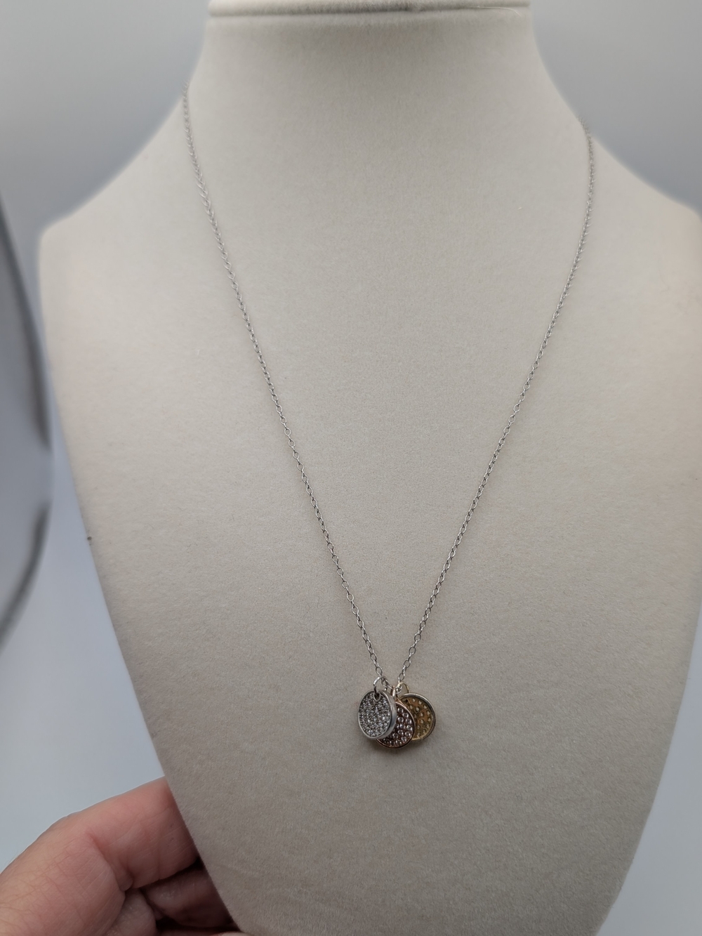 Anna Beck Triple Disc Pavé Necklace in Silver, Rose Gold & Gold - Picture 2 of 4